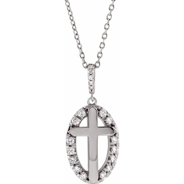 14K White 1/5 CTW Natural Diamond Halo-Style Cross 16-18" Necklace