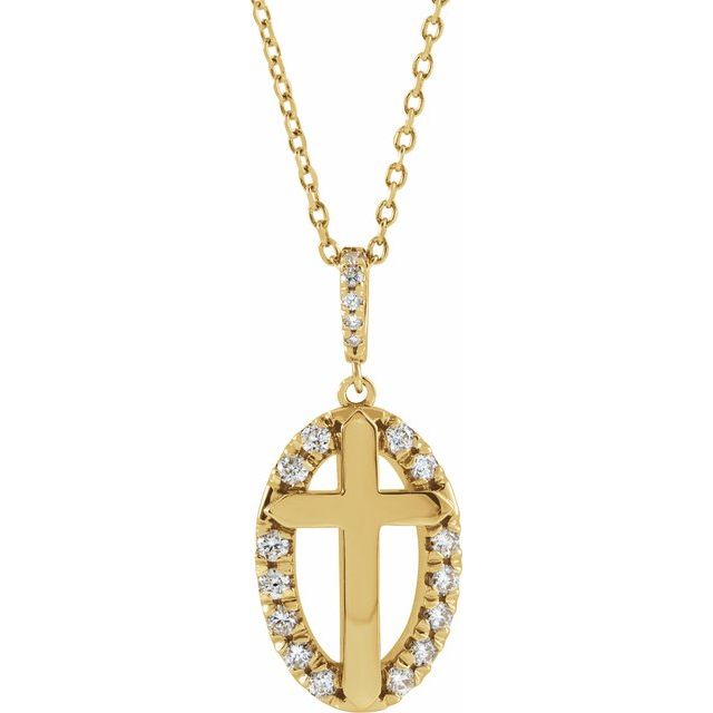 14K Yellow 1/5 CTW Natural Diamond Halo-Style Cross 16-18" Necklace