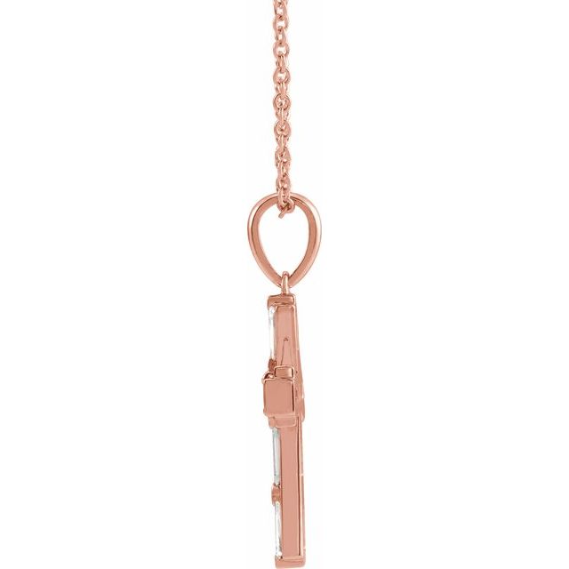14K Rose 3/8 CTW Natural Diamond Baguette Cross 16-18" Necklace