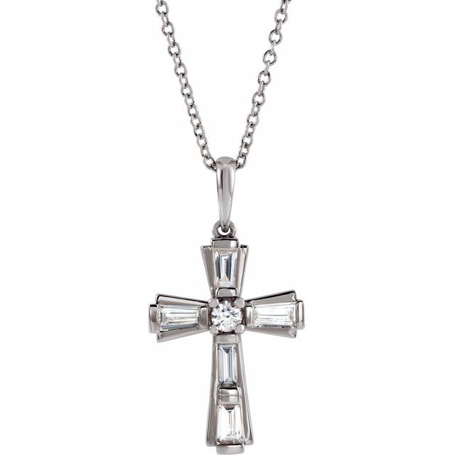 Platinum 3/8 CTW Natural Diamond Baguette Cross 16-18" Necklace