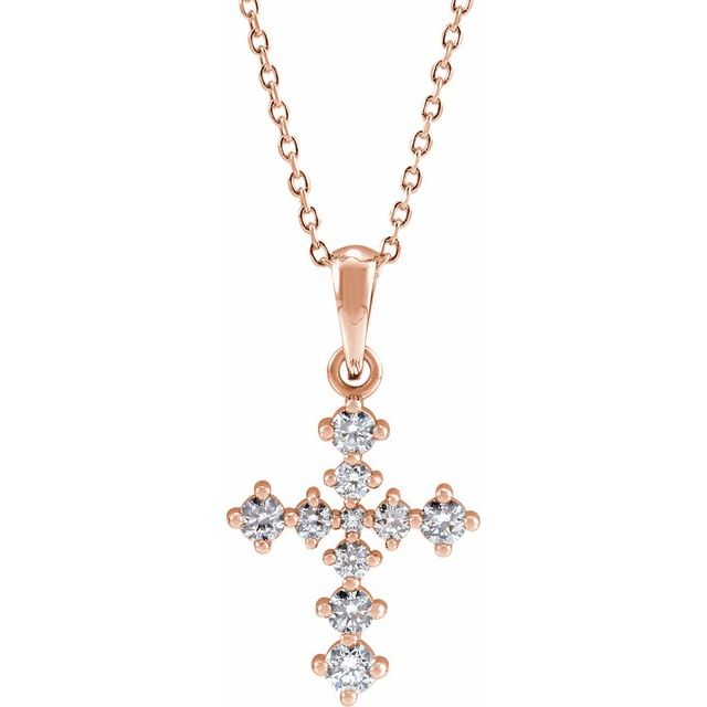 14K Rose 3/8 CTW Natural Diamond Cross 16-18" Necklace