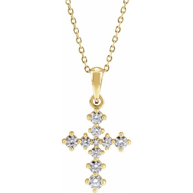14K Yellow 3/8 CTW Natural Diamond Cross 16-18" Necklace