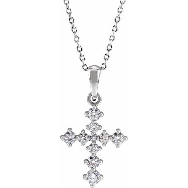 Platinum 3/8 CTW Natural Diamond Cross 16-18" Necklace