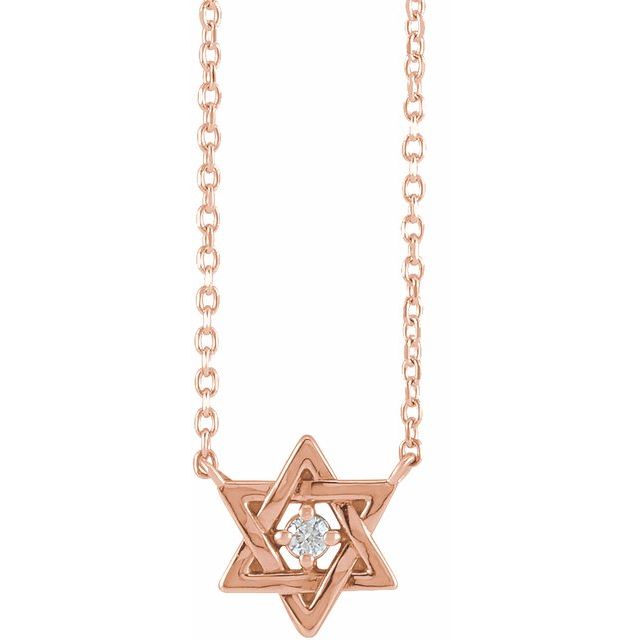 14K Rose .03 CT Natural Diamond Star of David 18" Necklace