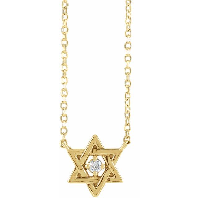 14K Yellow .03 CT Natural Diamond Star of David 18" Necklace