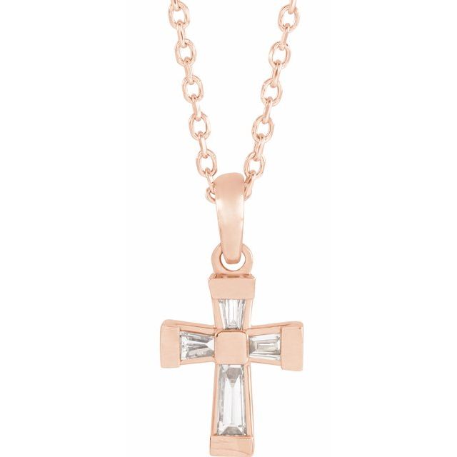 14K Rose 1/10 CTW Natural Diamond Cross 16-18" Necklace