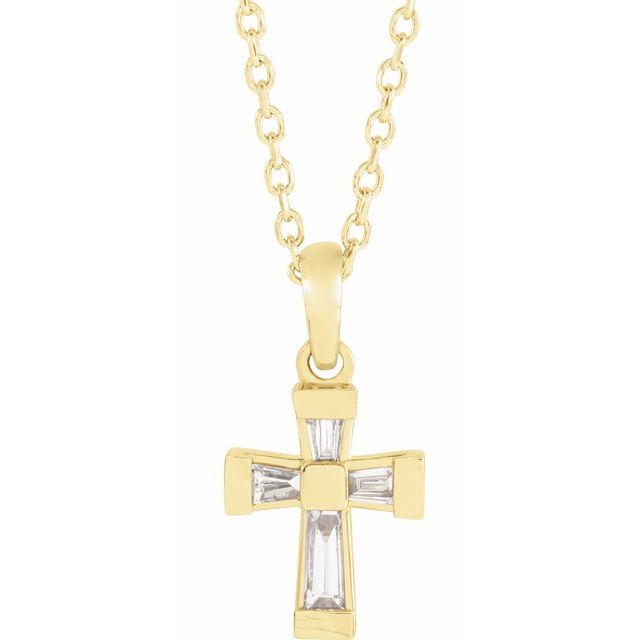 14K Yellow 1/10 CTW Natural Diamond Cross 16-18" Necklace
