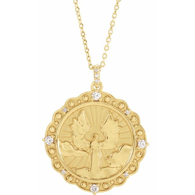 14K Yellow 1/6 CTW Natural Diamond Guardian Angel 16-18" Necklace