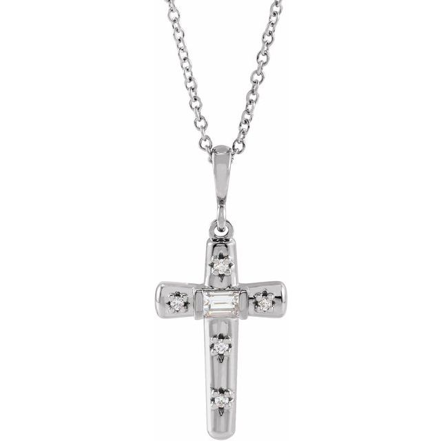 14K White 1/8 CTW Natural Diamond Cross 18" Necklace