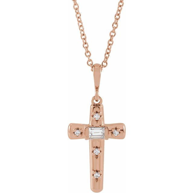 14K Rose 1/8 CTW Natural Diamond Cross 18" Necklace