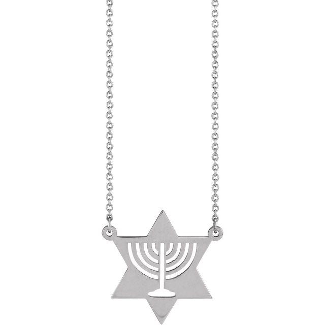 Platinum Menorah Star 16" Necklace