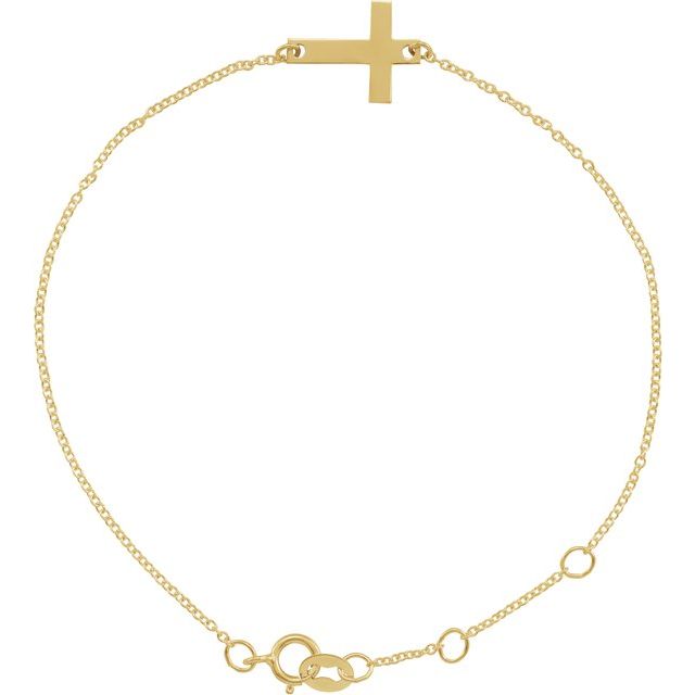 14K Yellow Engravable Cross 6 1/2-7 1/2" Bracelet