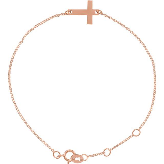 14K Rose Engravable Cross 6 1/2-7 1/2" Bracelet