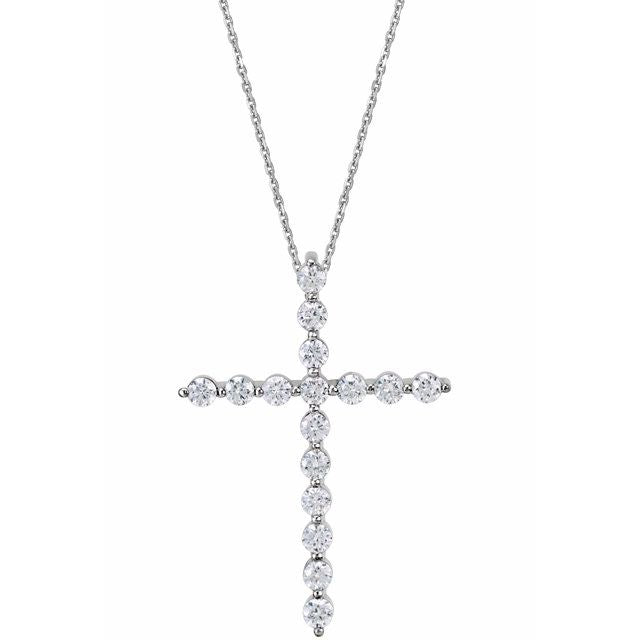 14K White 1  CTW Natural Diamond Cross 18" Necklace