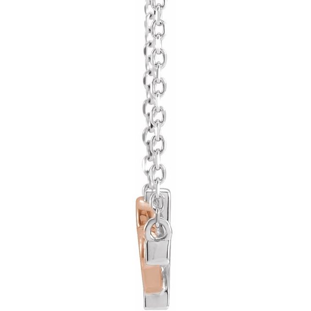 14K White/Rose Sideways Cross & Heart 18" Necklace