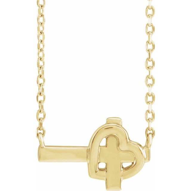 14K Yellow Sideways Cross & Heart 18" Necklace