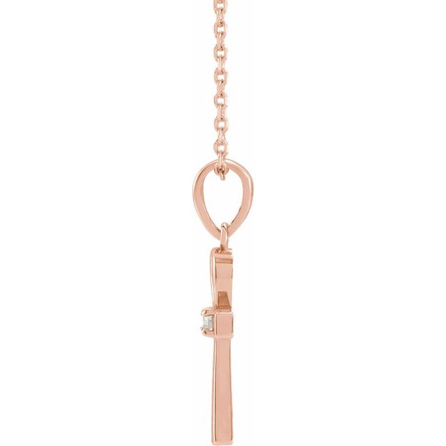 14K Rose .03 CT Natural Diamond Ankh Cross 16-18" Necklace