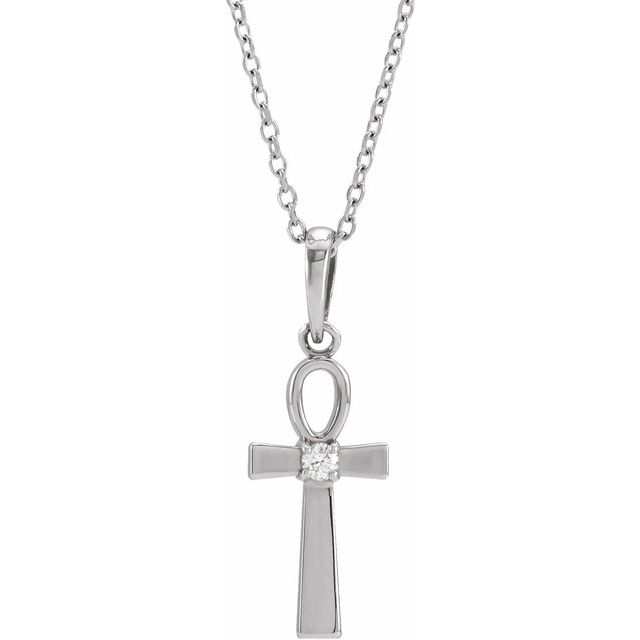Platinum .03 CT Natural Diamond Ankh Cross 16-18" Necklace