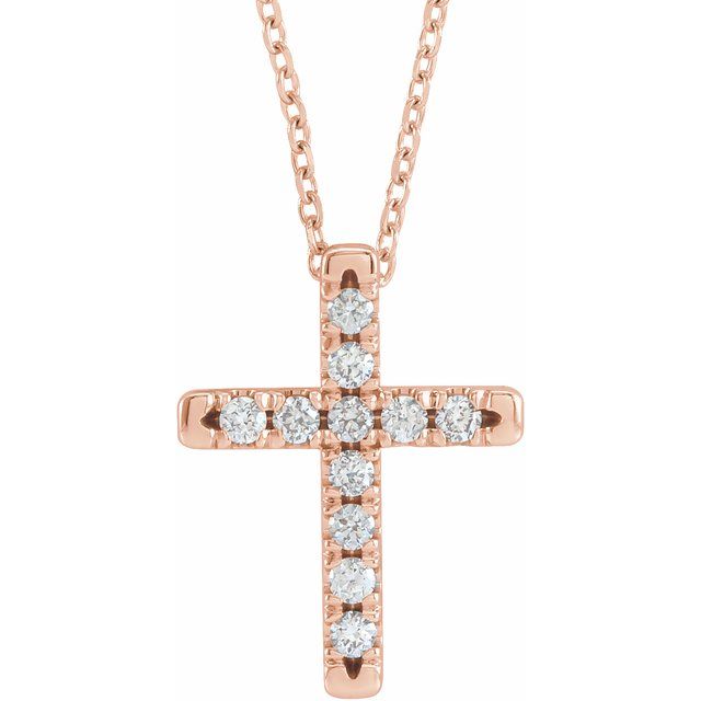14K Rose 1/5 CTW Natural Diamond French-Set Cross 16-18" Necklace