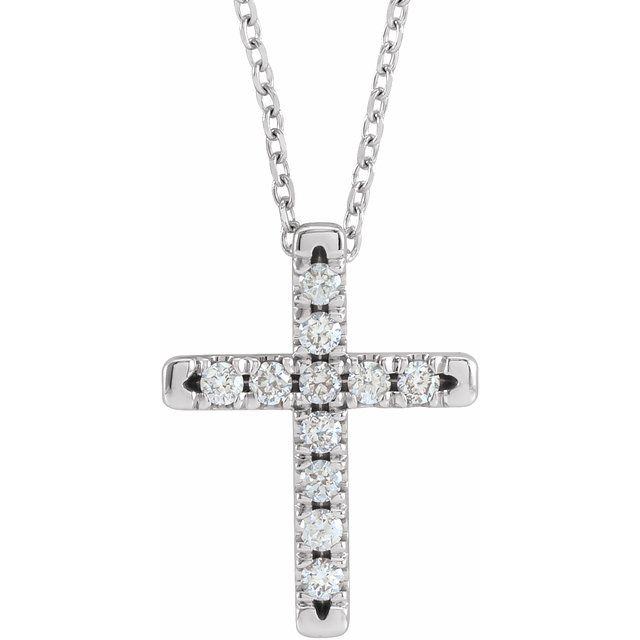14K White 1/5 CTW Natural Diamond French-Set Cross 16-18" Necklace