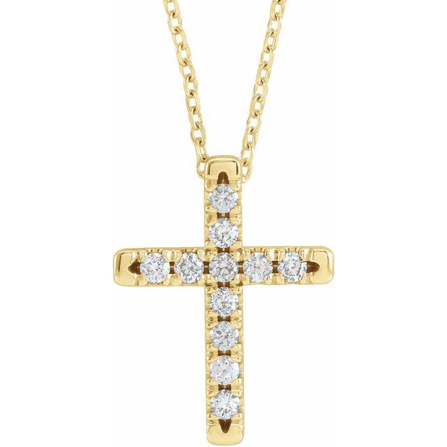 14K Yellow 1/5 CTW Natural Diamond French-Set Cross 16-18" Necklace