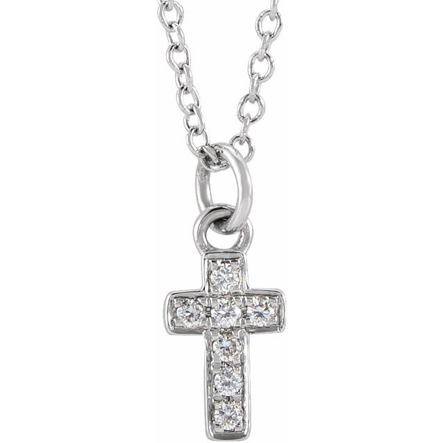 14K White .04 CTW Natural Diamond Youth Cross 15" Necklace