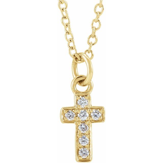 14K Yellow .04 CTW Natural Diamond Youth Cross 15" Necklace