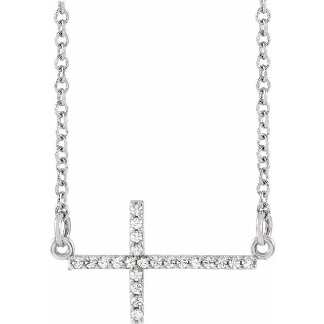 Platinum 1/10 CTW Natural Diamond Sideways Cross 16-18" Necklace
