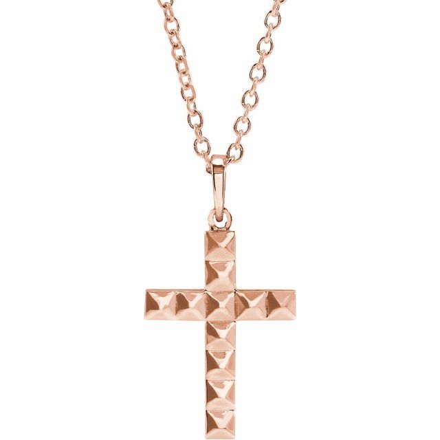 14K Rose Pyramid Cross 20" Necklace