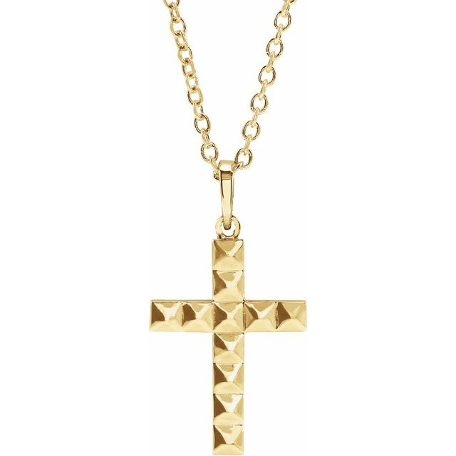 14K Yellow Pyramid Cross 20" Necklace