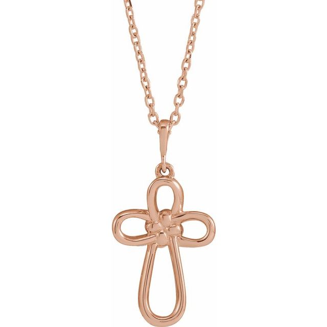 14K Rose Knotted Cross 16-18" Necklace