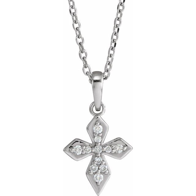 14K White .05 CTW Natural Diamond Petite Cross 16-18" Necklace