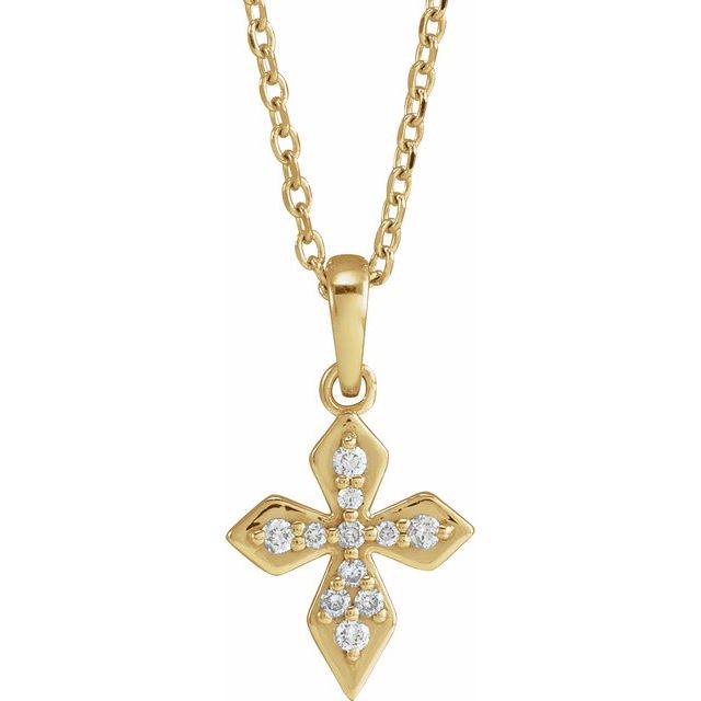14K Yellow .05 CTW Natural Diamond Petite Cross 16-18" Necklace