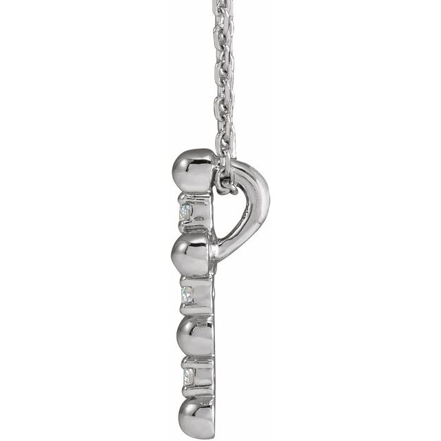 14K White .07 CTW Natural Diamond Beaded Cross 16-18" Necklace
