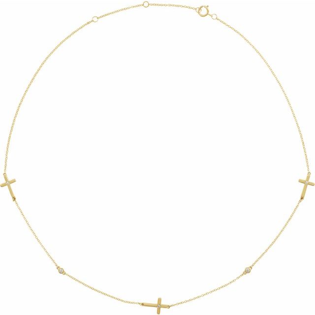 14K Yellow 1/10 CTW Natural Diamond 5-Station Cross 16-18” Necklace
