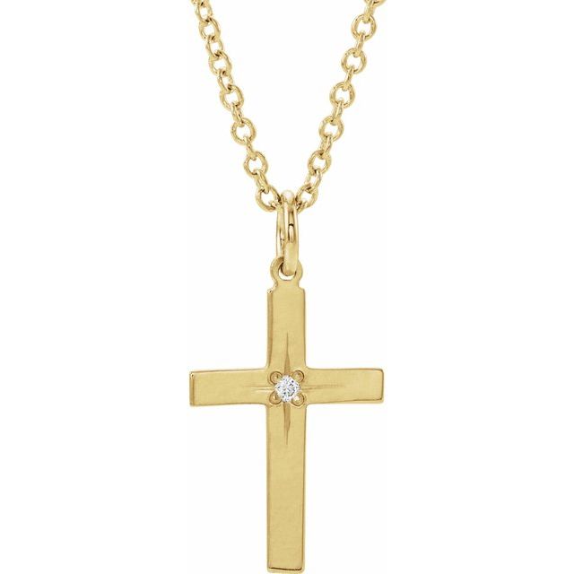 14K Yellow .0075 CT Natural Diamond Youth Cross 15" Necklace