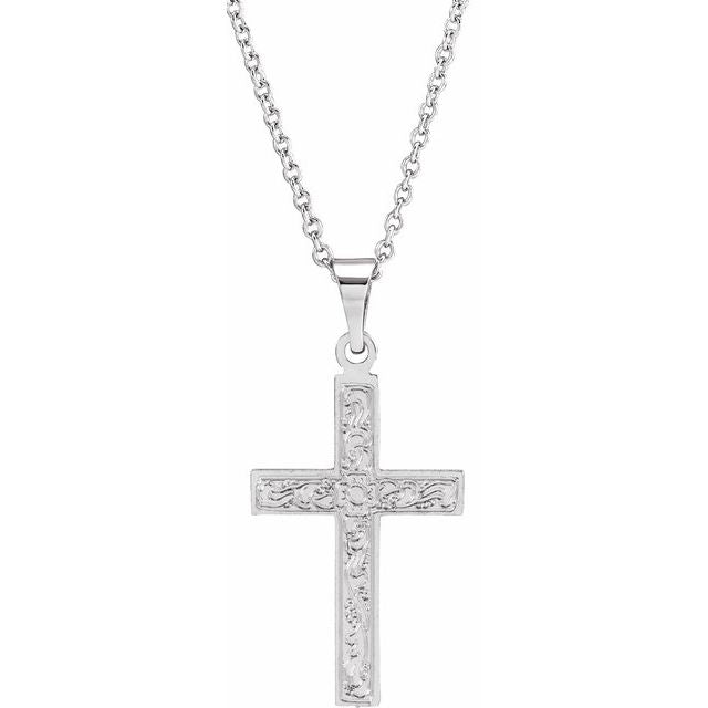 14K White 18x12 mm Cross 18" Necklace