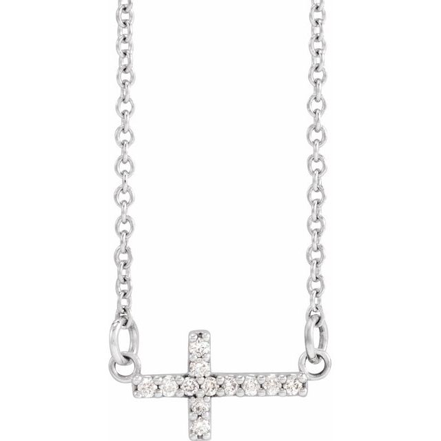 Platinum .05 CTW Natural Diamond Sideways Cross 16-18" Necklace