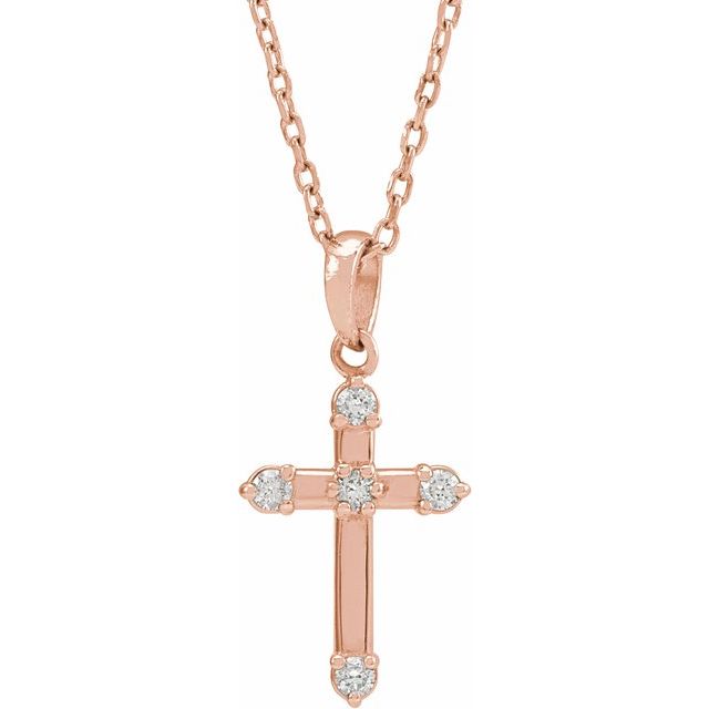 14K Rose .07 CTW Natural Diamond Cross 16-18" Necklace