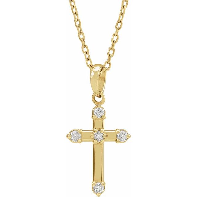 14K Yellow .07 CTW Natural Diamond Cross 16-18" Necklace