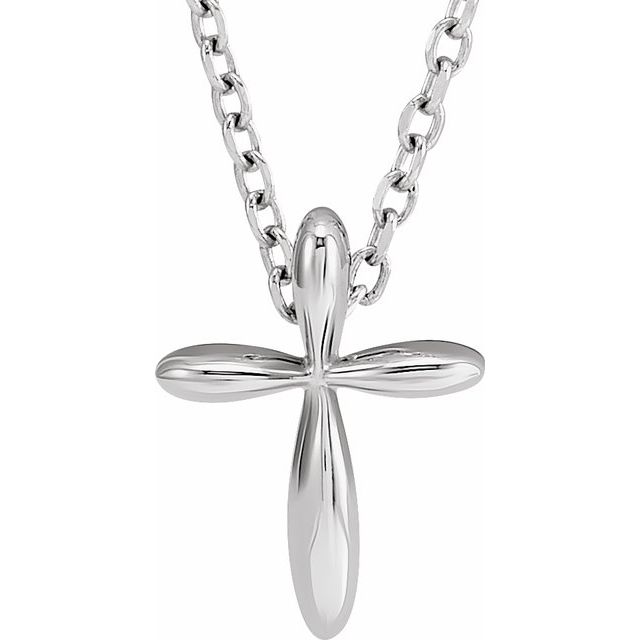 14K White 10x7.72 mm Cross 16-18" Necklace