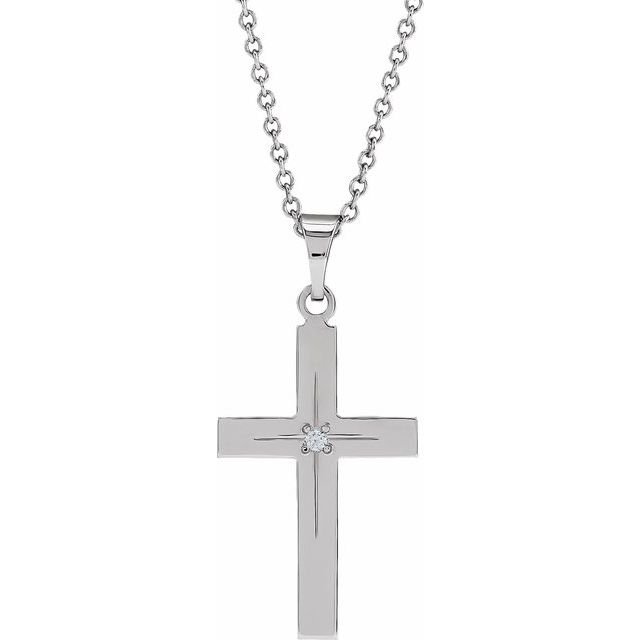 14K White .01 CT Natural Diamond Cross 18" Necklace