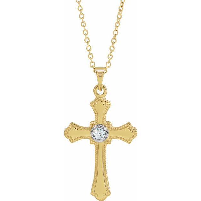14K Yellow .03 CT Natural Diamond Cross 18" Necklace