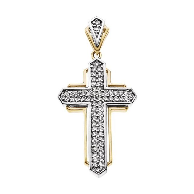 14K White/Yellow 5/8 CTW Natural Diamond Cross Pendant
