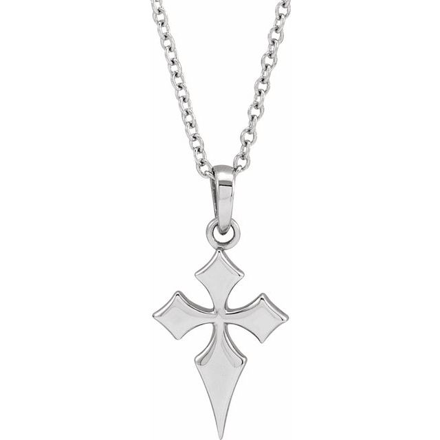 Sterling Silver 18.3x9 mm Cross 16-18" Necklace