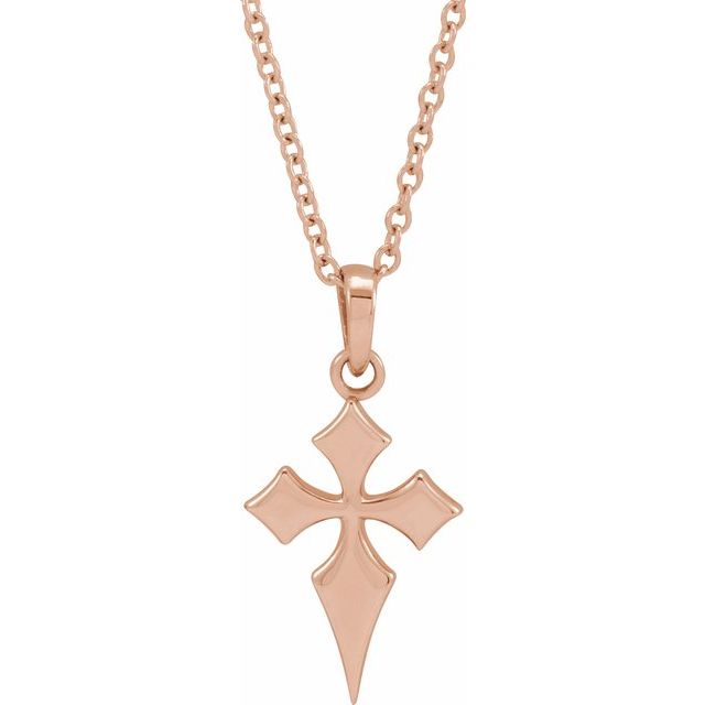 14K Rose 18.3x9 mm Cross 16-18" Necklace