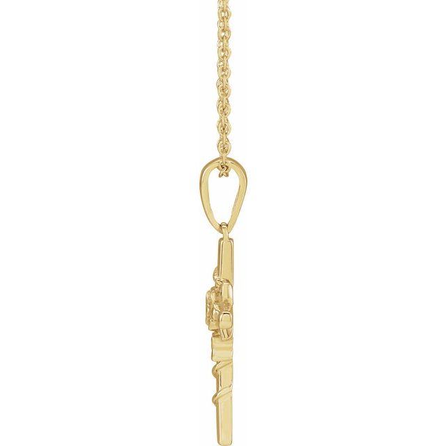 14K Yellow Floral Cross 16-18" Necklace