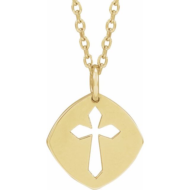 14K Yellow 12.75x9.99 mm Pierced Cross 16-18" Necklace