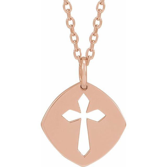 14K Rose 12.75x9.99 mm Pierced Cross 16-18" Necklace
