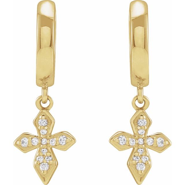 14K Yellow 1/10 CTW Natural Diamond Cross Hoop Earrings